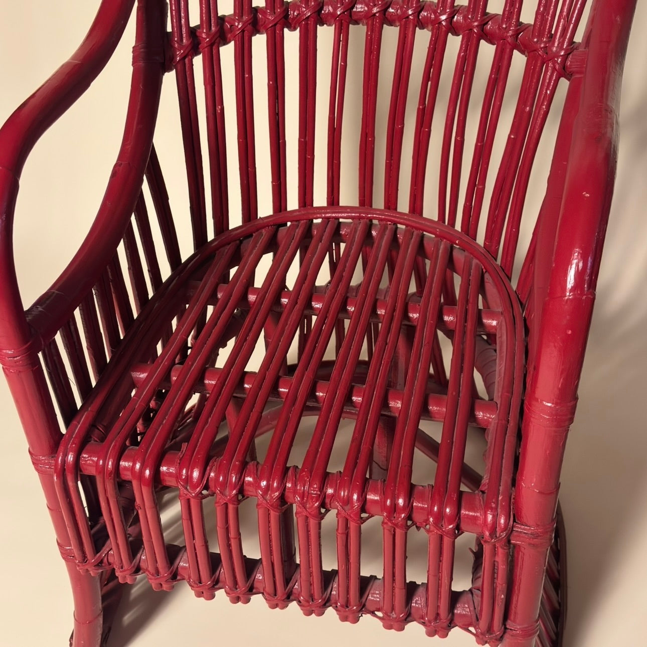 Pair of Red Rattan Chinoiserie Canopy Sun Chairs