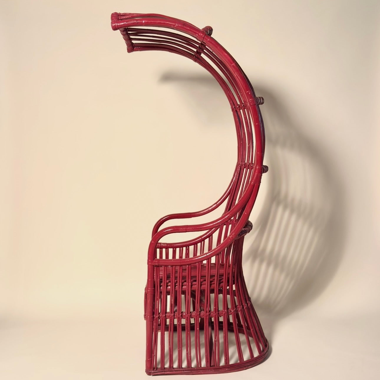 Pair of Red Rattan Chinoiserie Canopy Sun Chairs