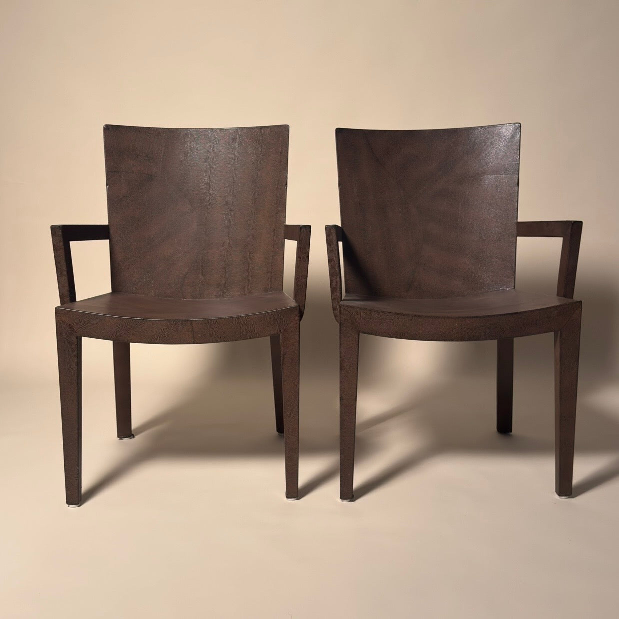 Karl Springer Signed 1987 JMF Lizard Print Leather Pair of Chairs