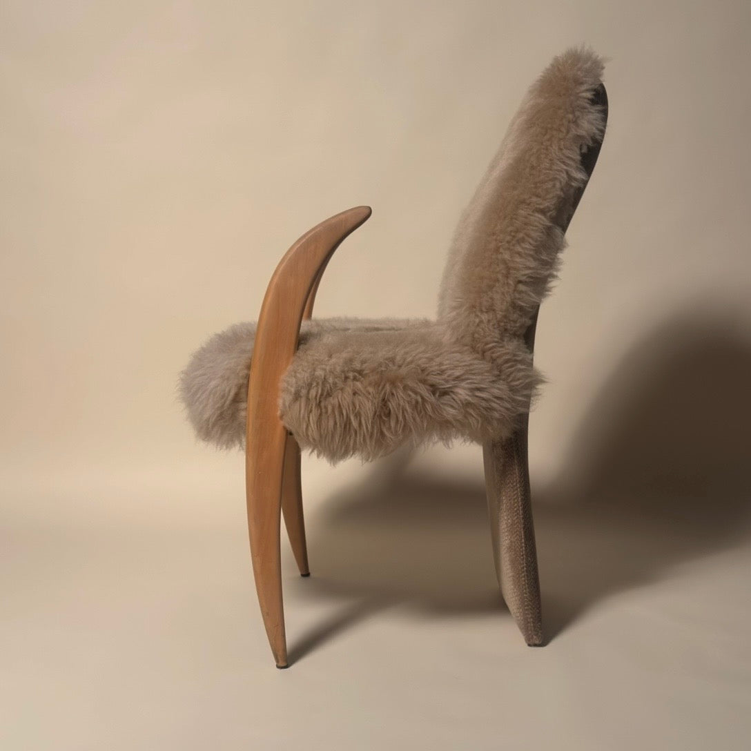 Memphis Style Pair of Sheep Skin "Tusk" Chairs