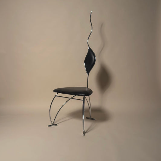 Vintage Leather & Steel Sculptural Chair