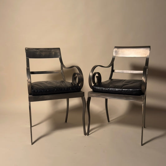 Pair of Vintage Brushed Steel Arm Chairs