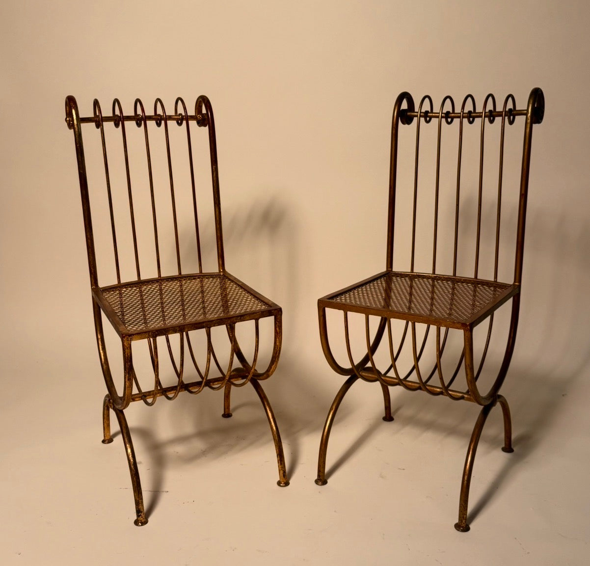 Pair of Vintage Gold Tone Metal Chairs by S. Salvadori
