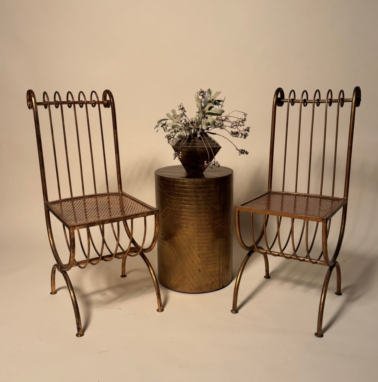 Pair of Vintage Gold Tone Metal Chairs by S. Salvadori