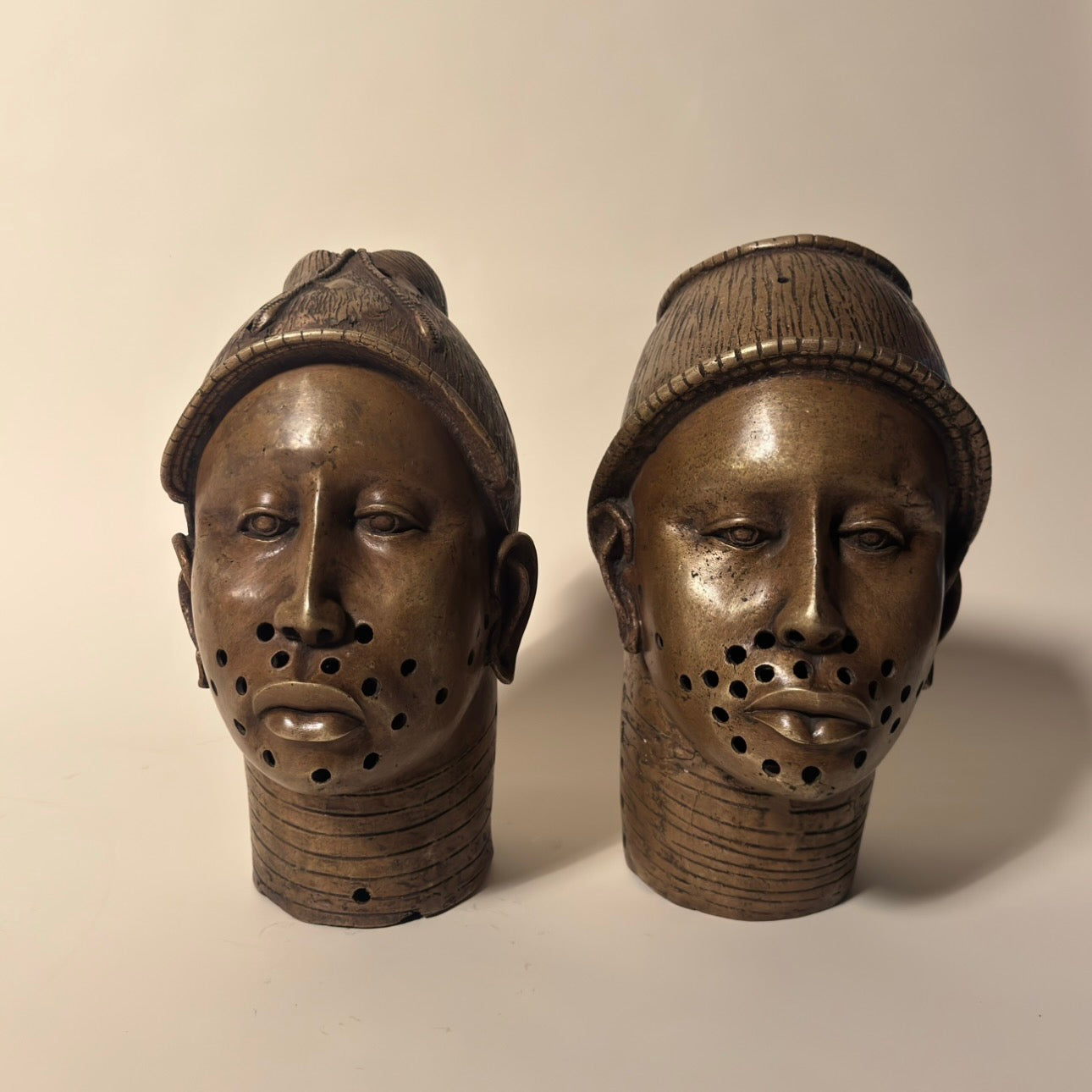 Pair of Nigerian Bronze Heads, 19th Century