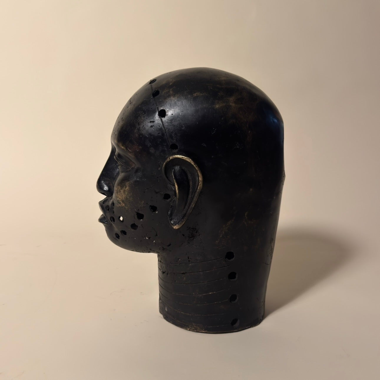 Pair of Nigerian Bronze Heads, 19th Century (Black)
