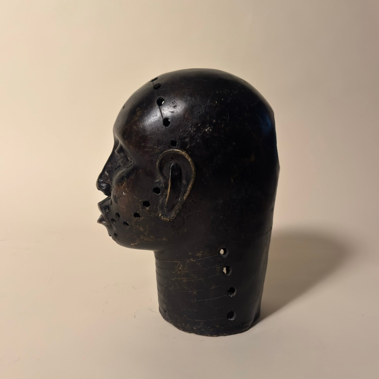 Pair of Nigerian Bronze Heads, 19th Century (Black)