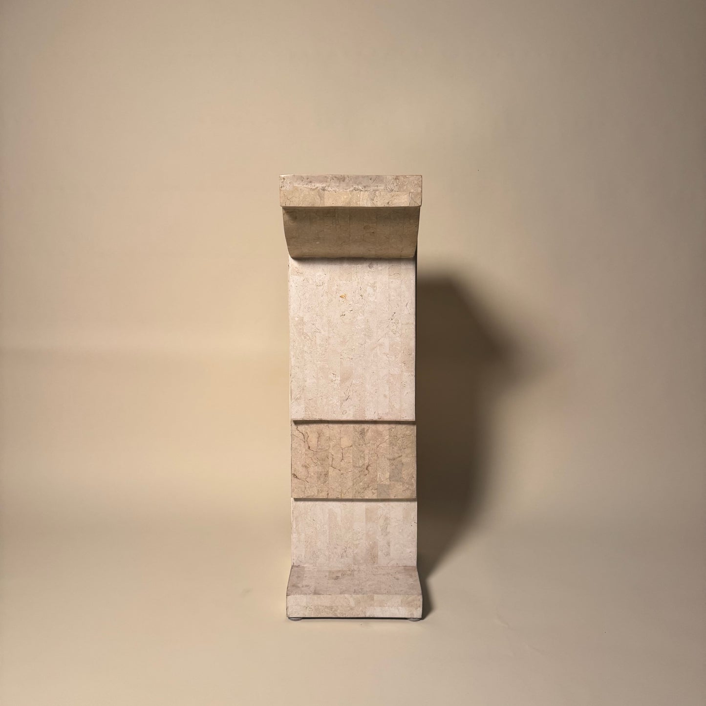 Tessellated Travertine Pedestal with Brass