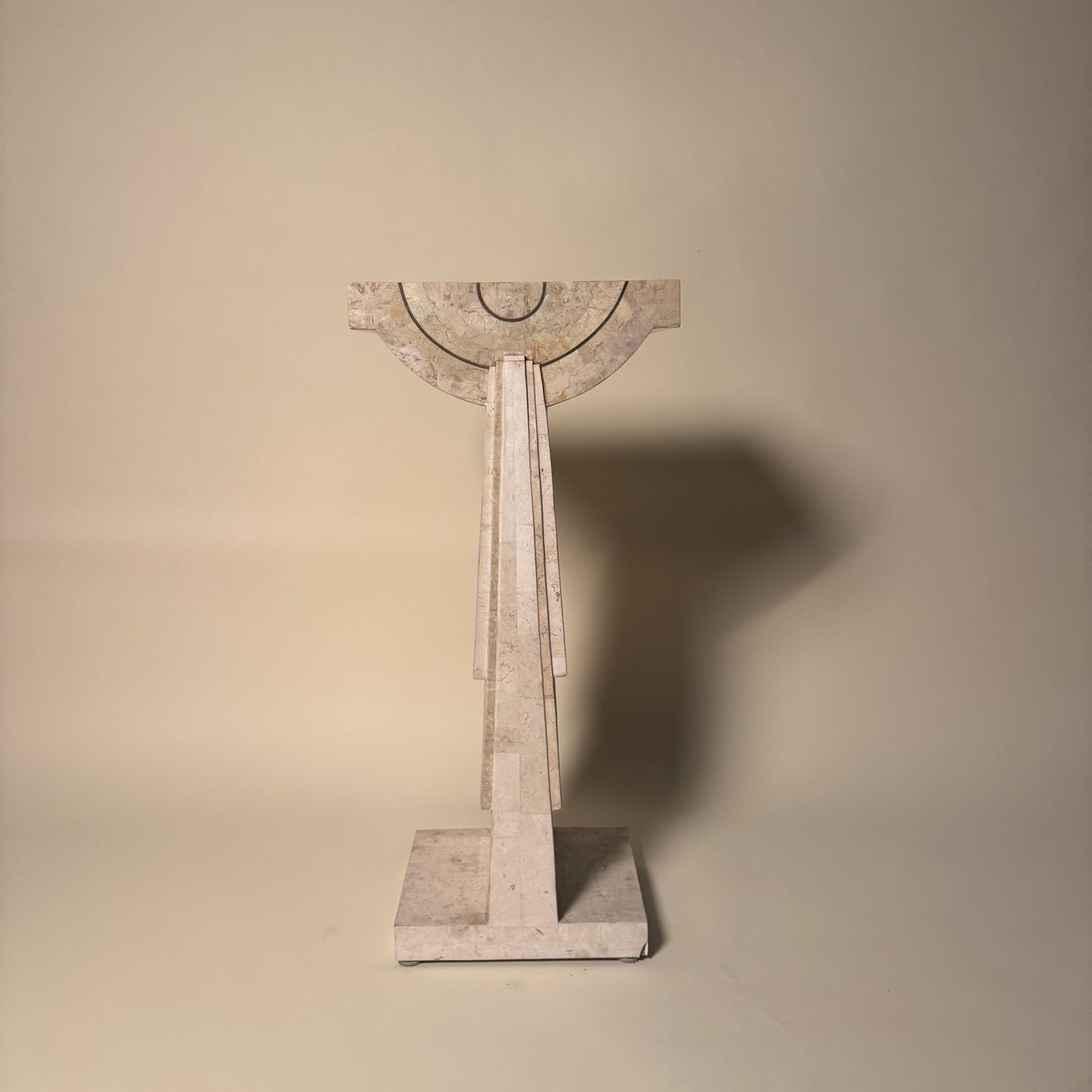 Tessellated Travertine Pedestal with Brass