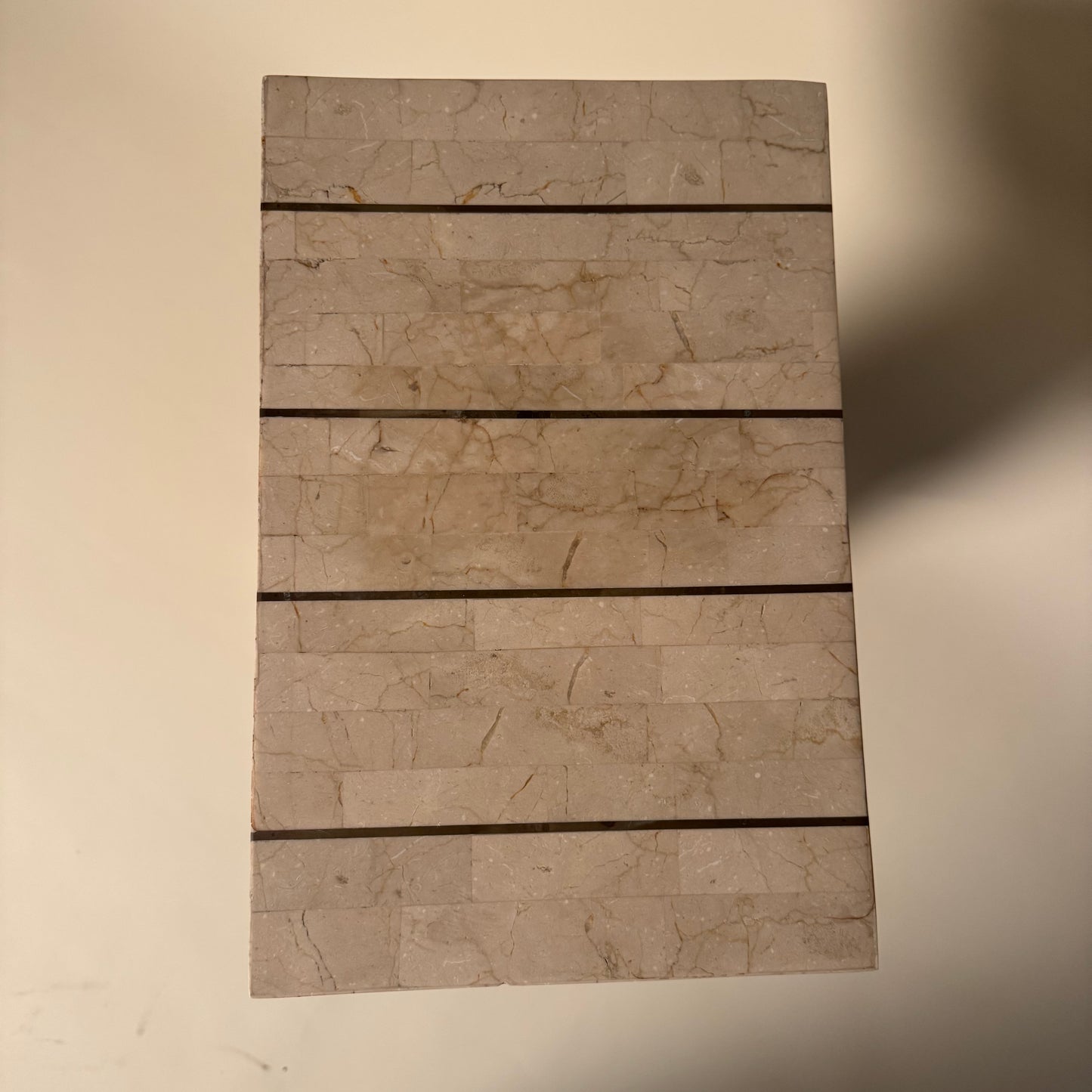 Tessellated Travertine Pedestal with Brass