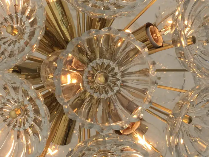 Floral glass and brass Blowball chandelier