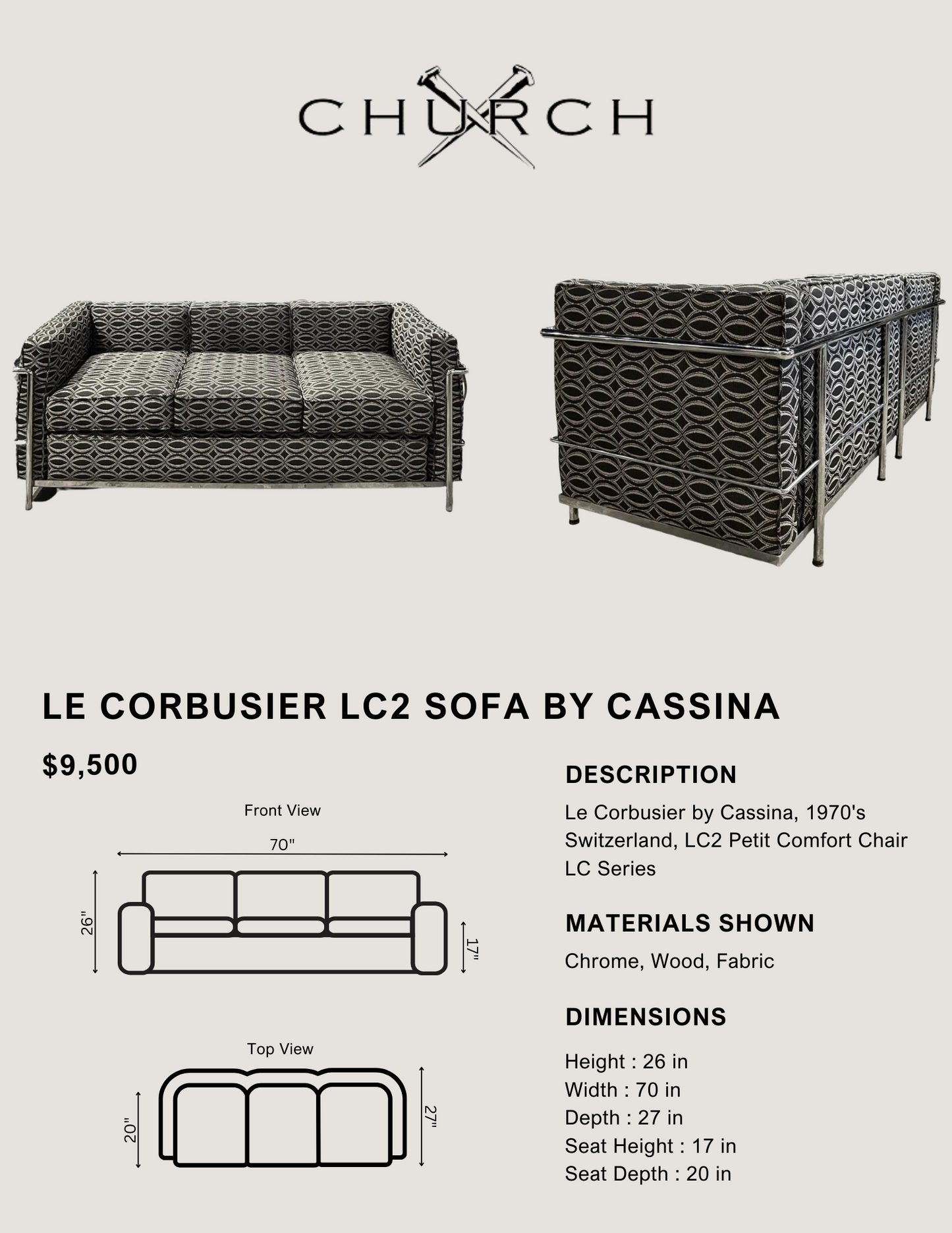 Le Corbusier LC2 3-Seater Sofa by Cassina