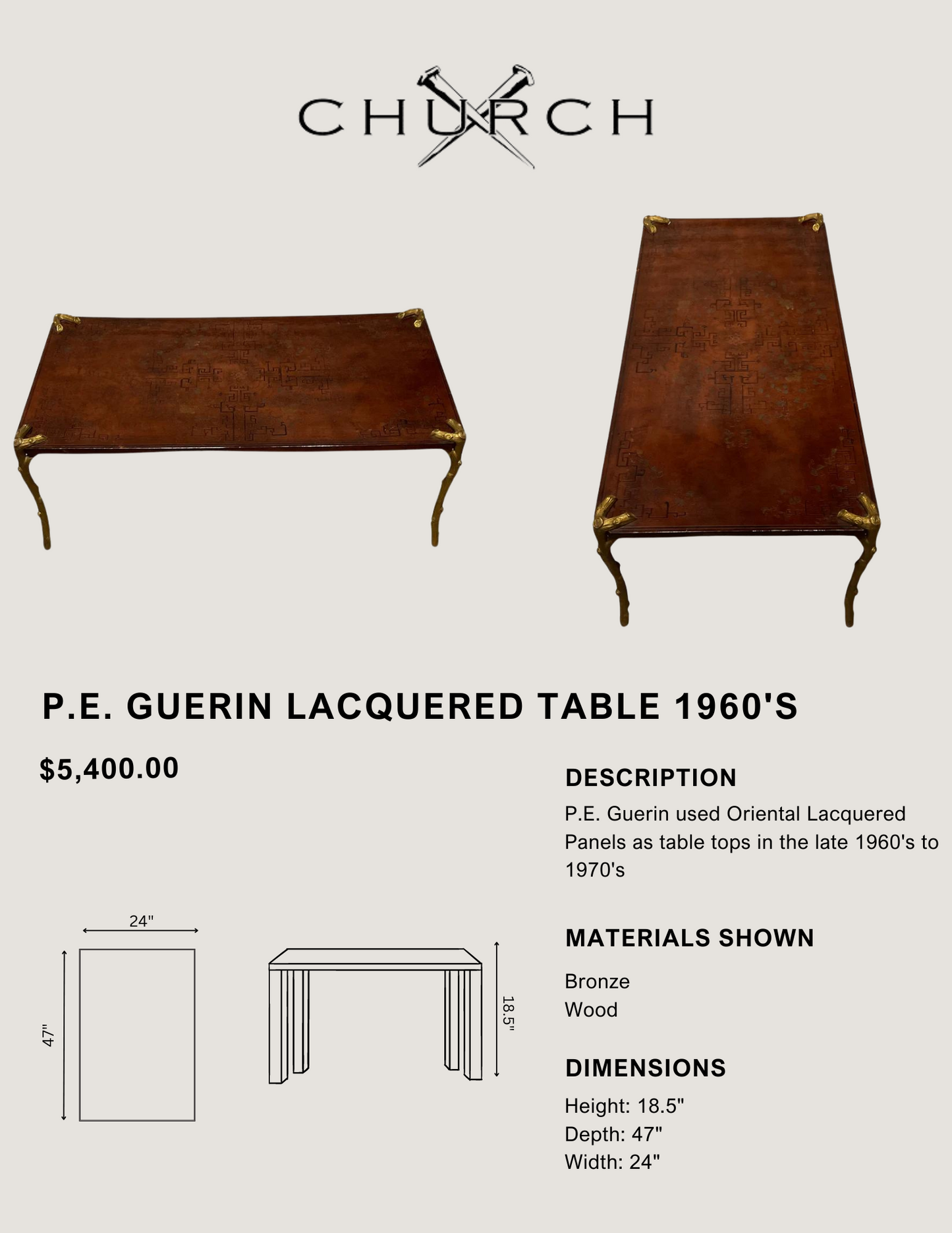 P.E. Guerin Lacquered Table 1960's