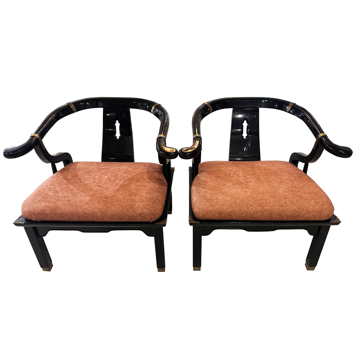 Pair of Lacquered Chairs w/Brass Accents 1960's