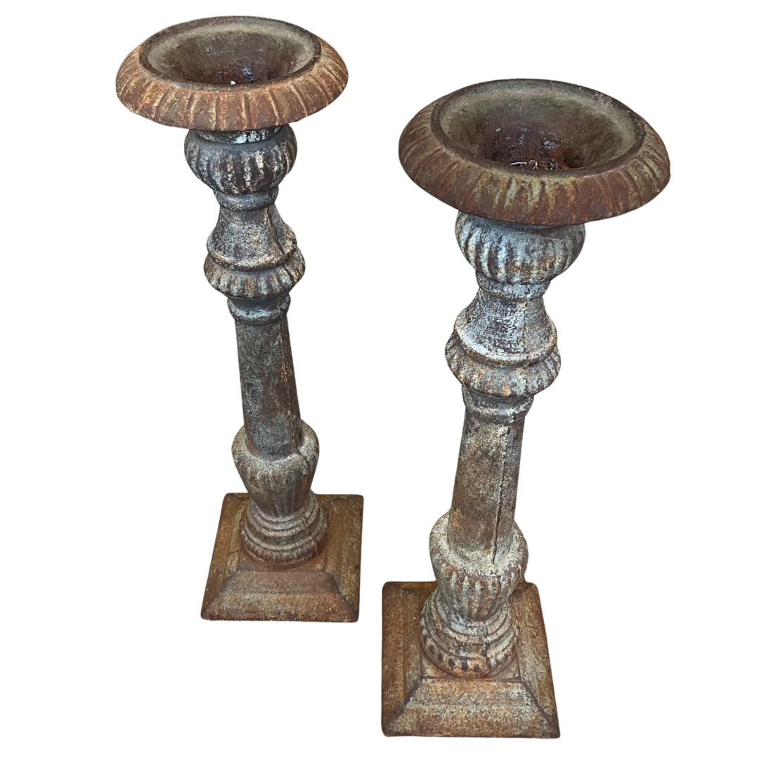 Vintage Set of 2 Cast Iron Candle Holders