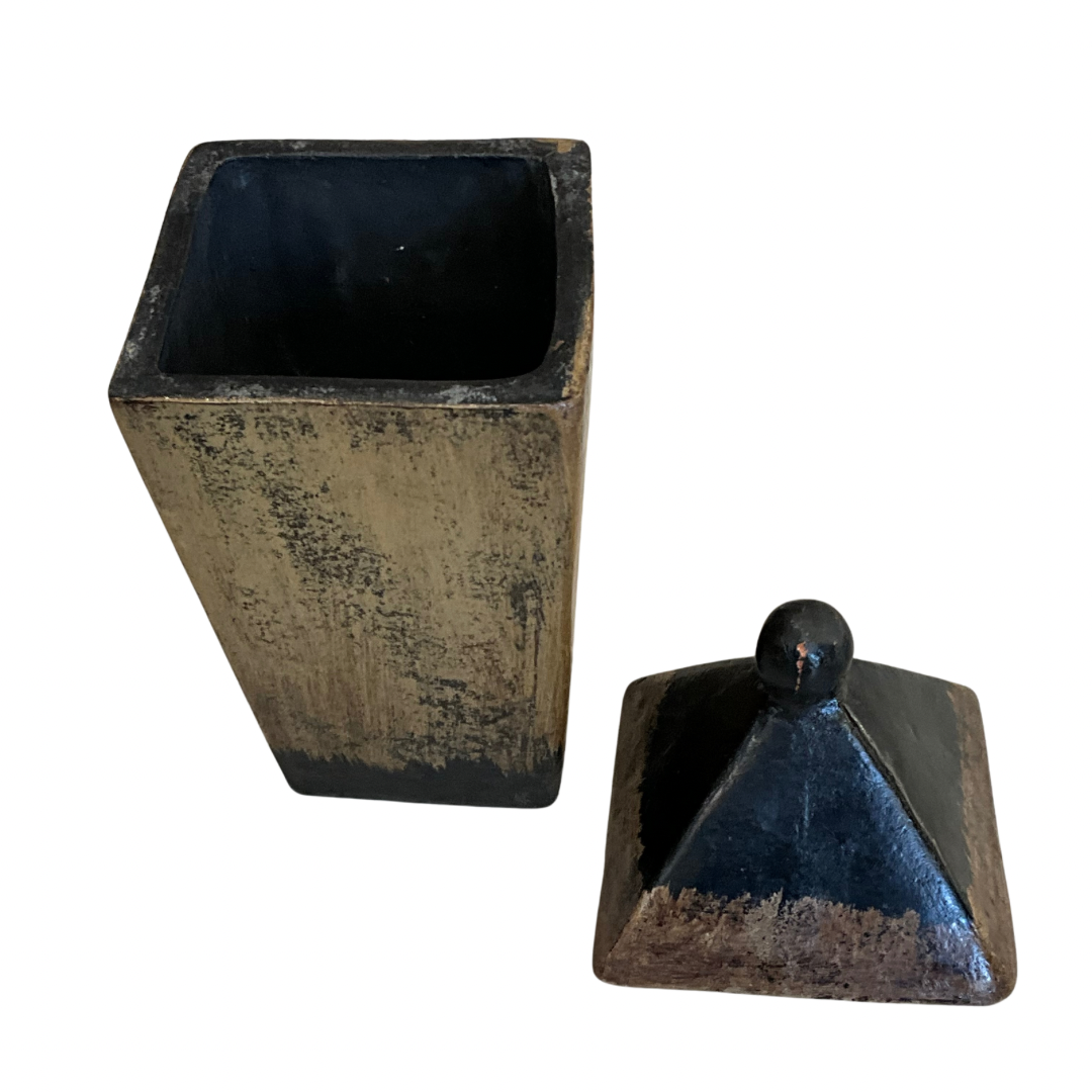 Square Ceramic Pottery Vessel & Lid