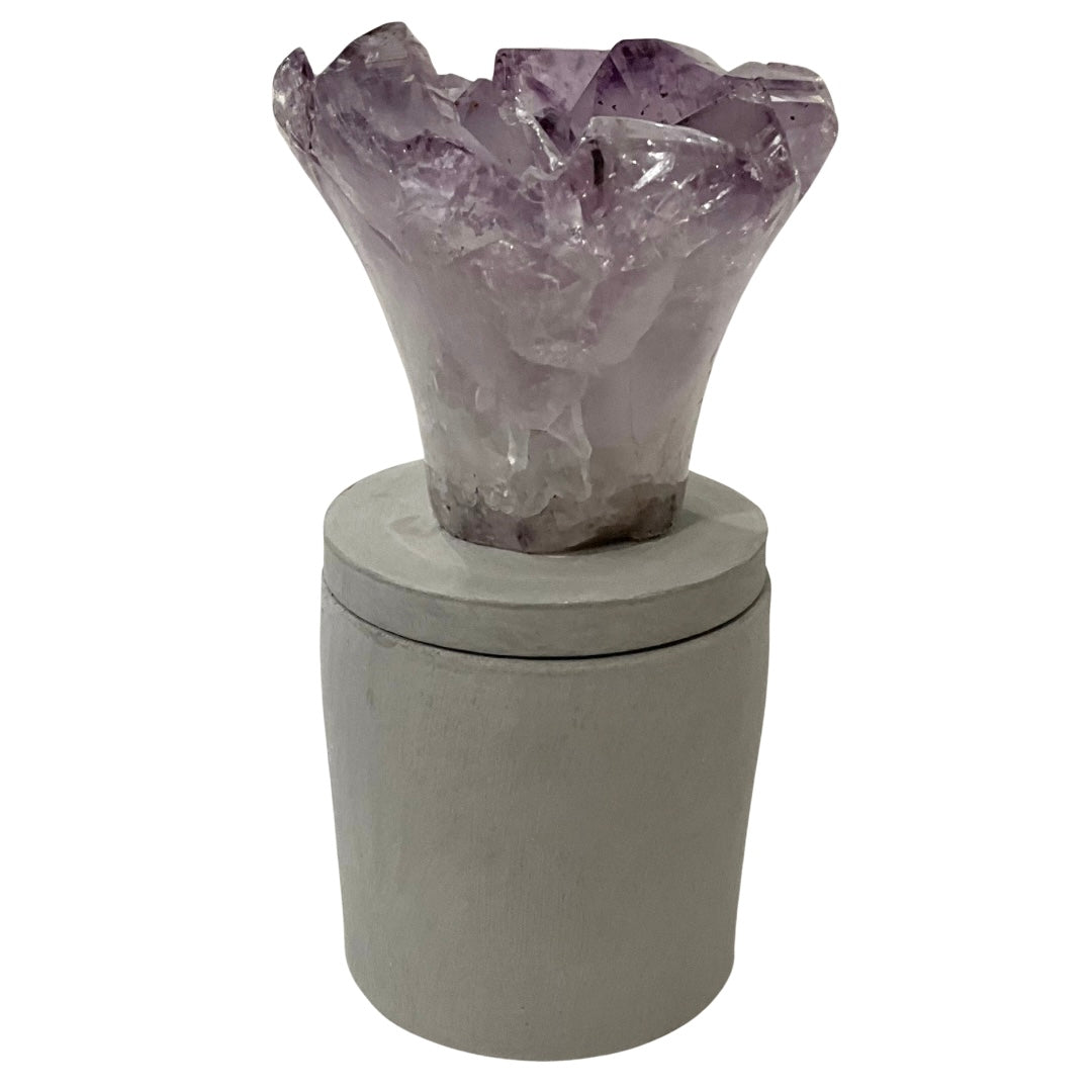 Amethyst "Flower" Cluster Crystal w/Clear Accents Lid Gardenia Candle