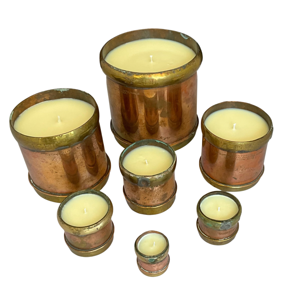 Set of 7 Antique Copper & Brass Gardenia Candles