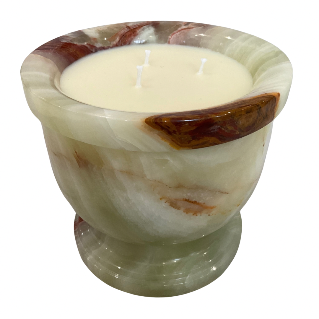 Large Red & Green Onyx Marble Gardenia Candle