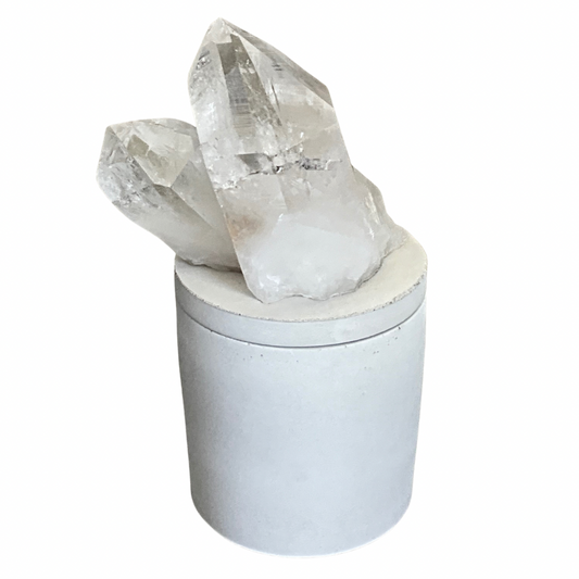 Clear Quartz Crystal Twin Lid Gardenia Candle