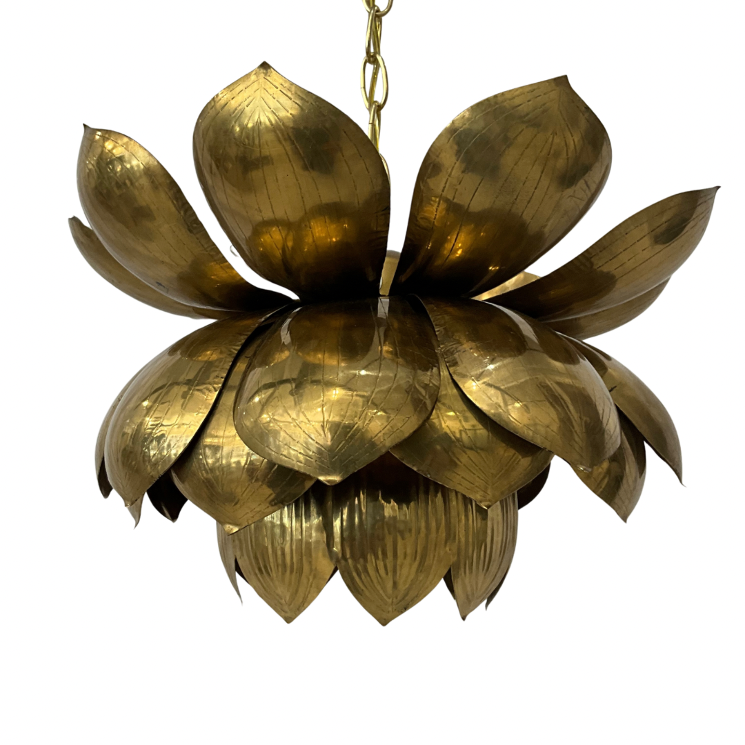 Feldman Large Vintage Brass Lotus Hanging Lamp