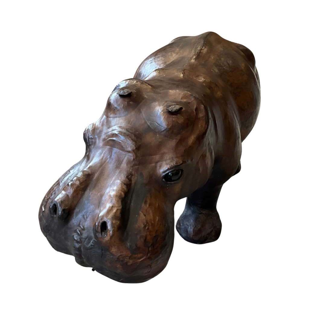 Vintage Leather Hippo Sculpture