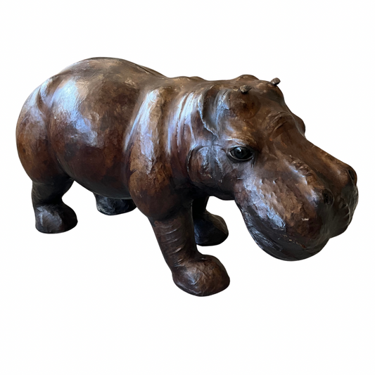 Vintage Leather Hippo Sculpture