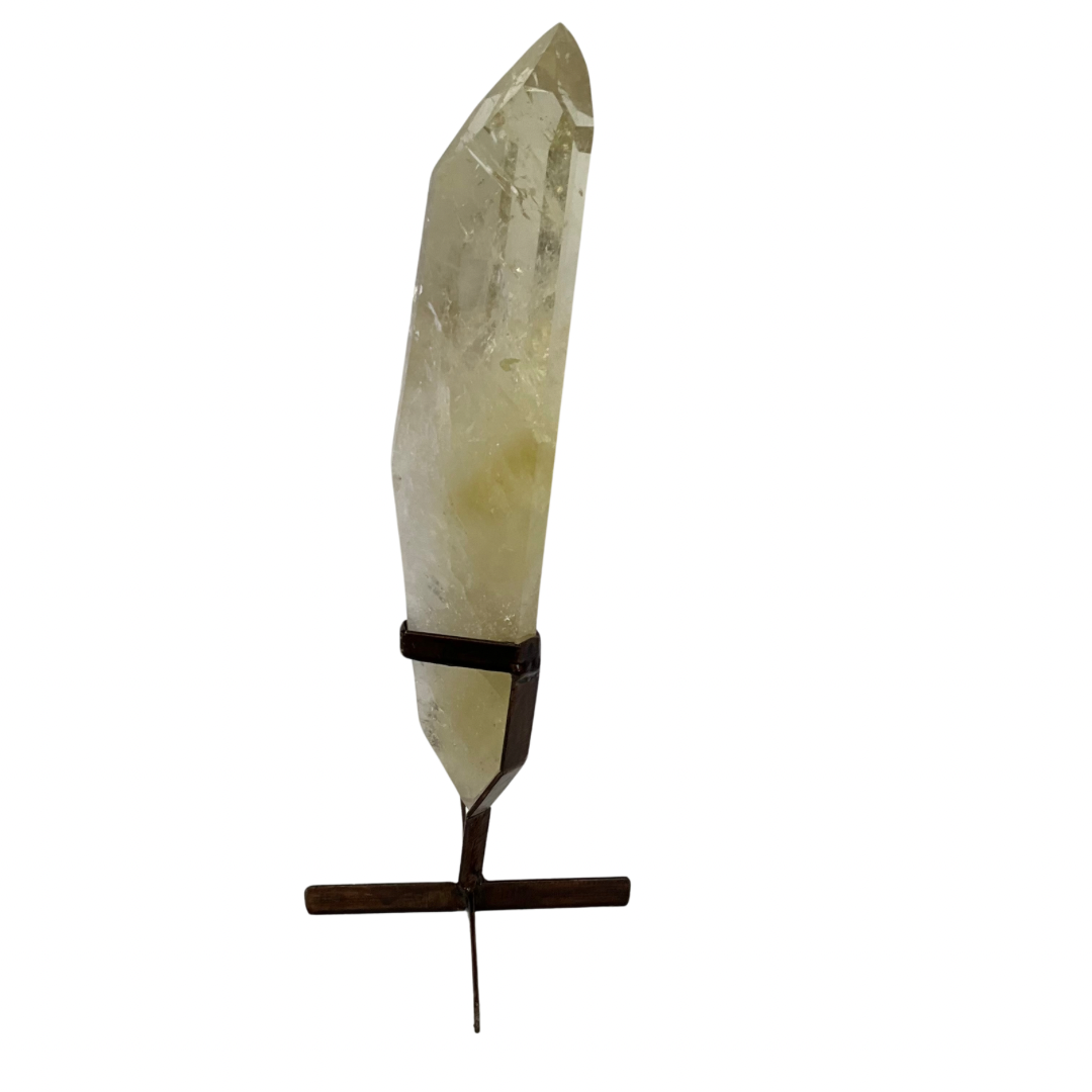 Large Citrine Crystal Point on Metal Stand