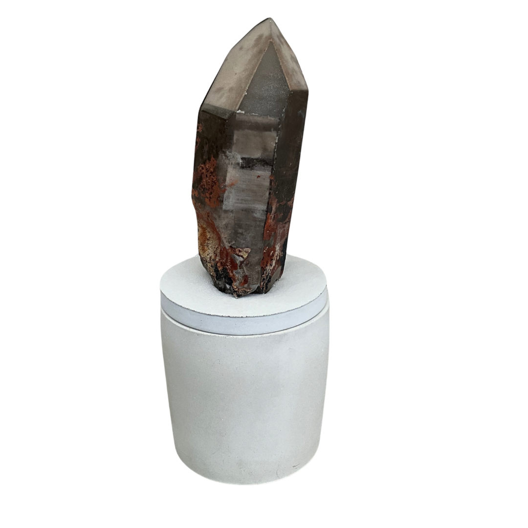 Abstract Smoky Quartz Crystal Lid Gardenia Candle