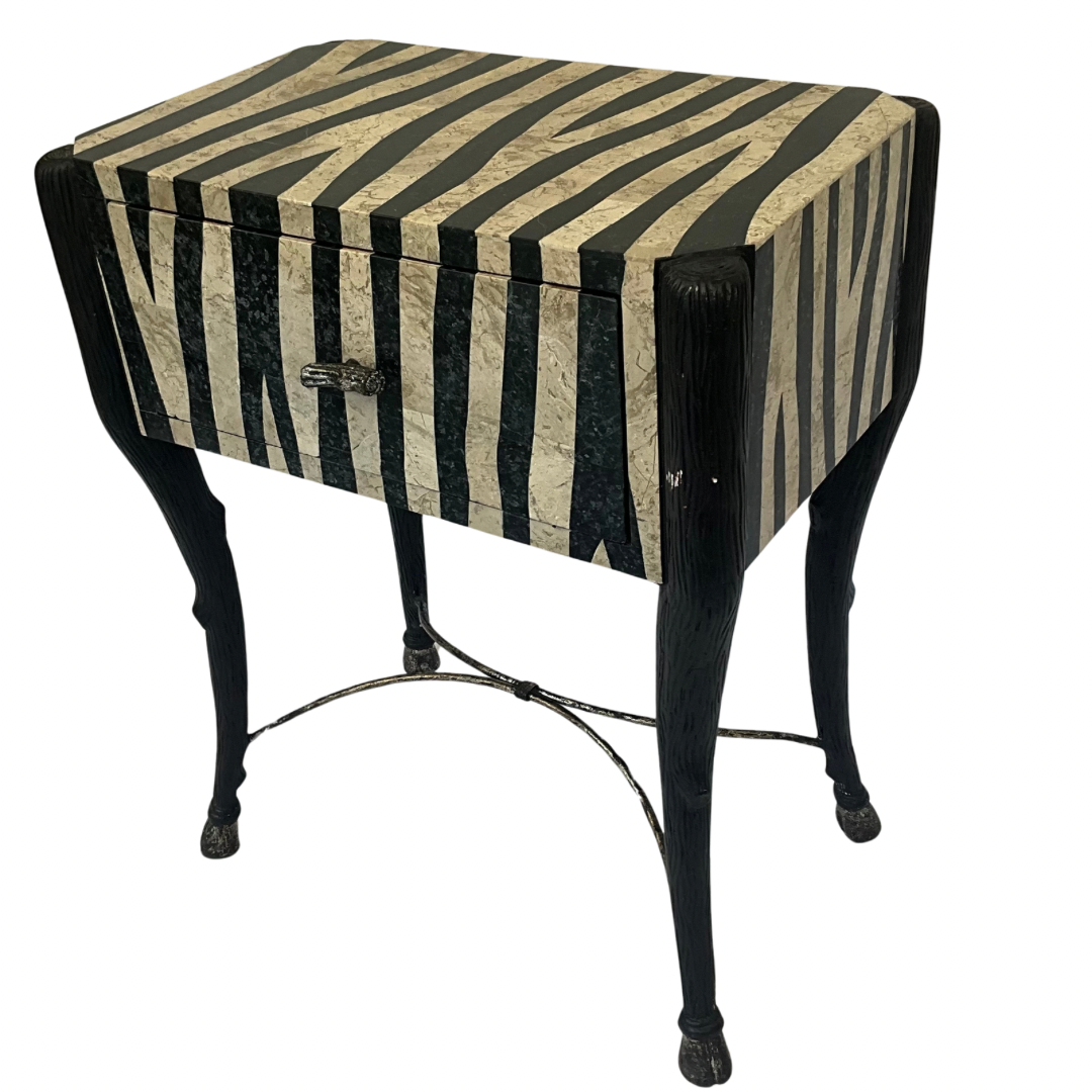 Zebra Print Accent Table with Drawer & Hoof Feet