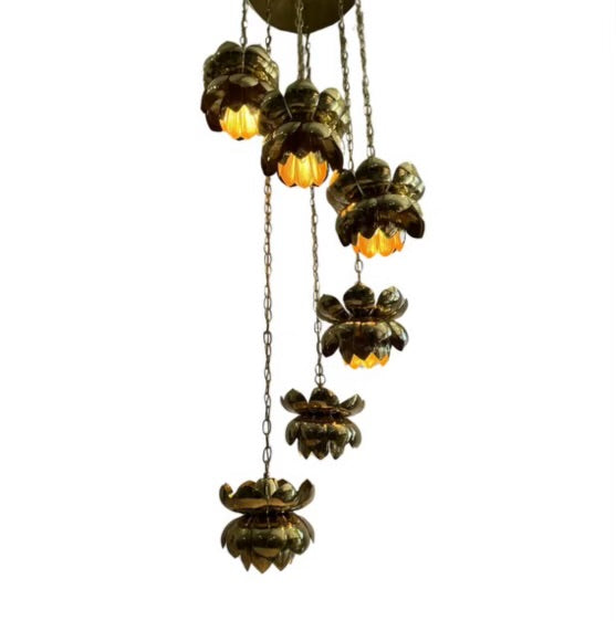 Feldman Six Lamp Brass Lotus Hanging Chandelier