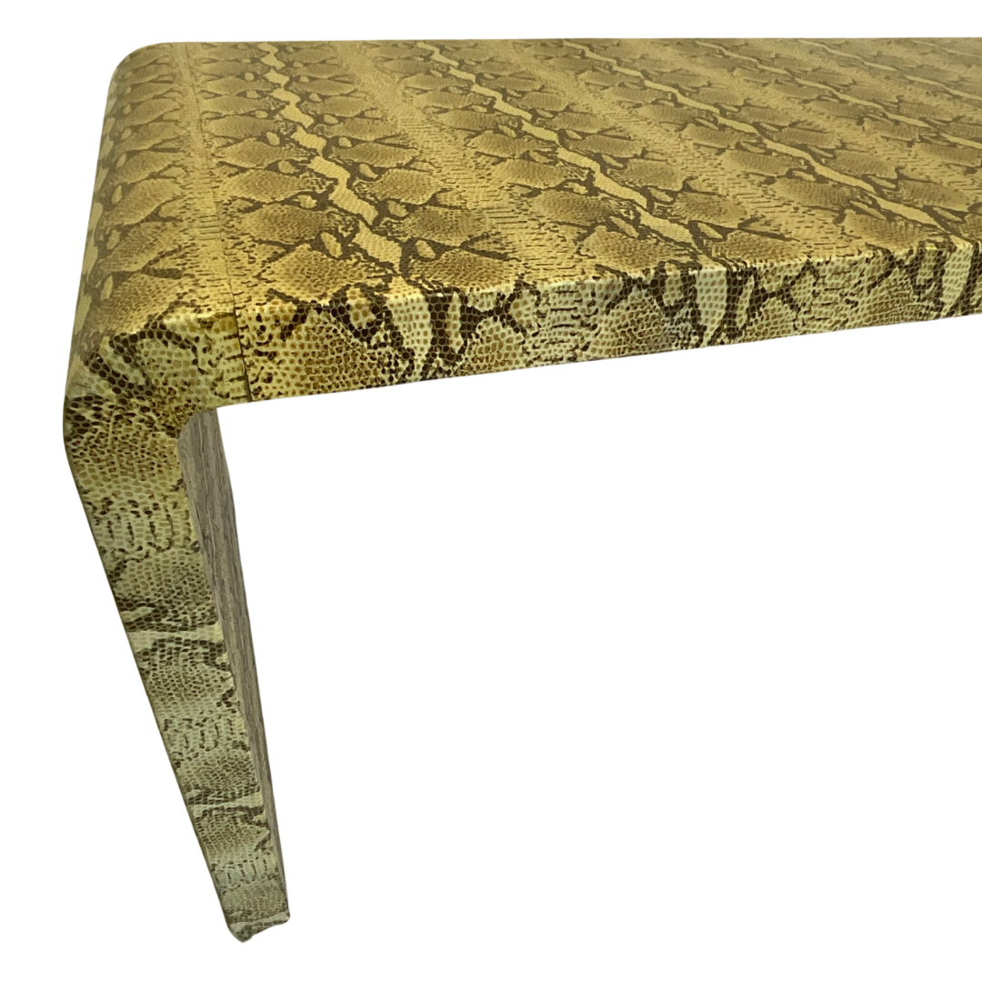 Vintage Snake Print Leather Waterfall Coffee Table