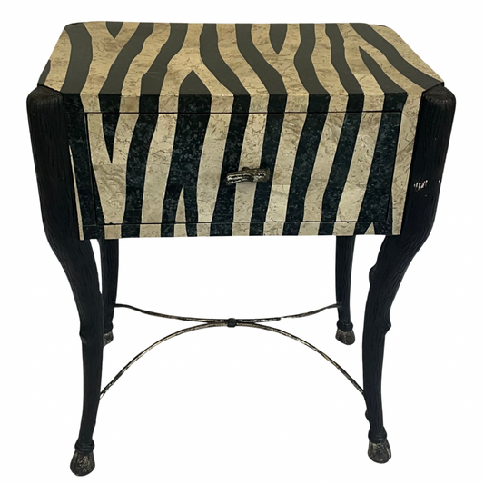 Zebra Print Accent Table with Drawer & Hoof Feet