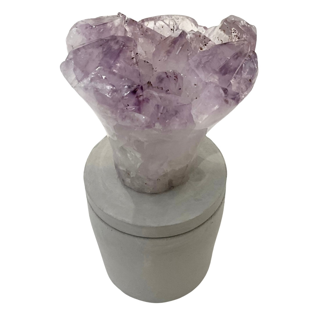 Amethyst "Flower" Cluster Crystal w/Clear Accents Lid Gardenia Candle