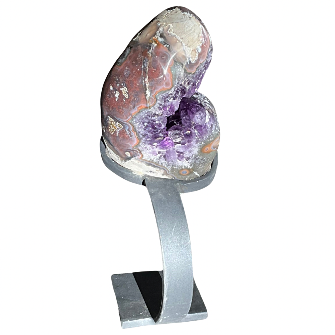 Abstract Amethyst Geode Crystal on Metal Stand