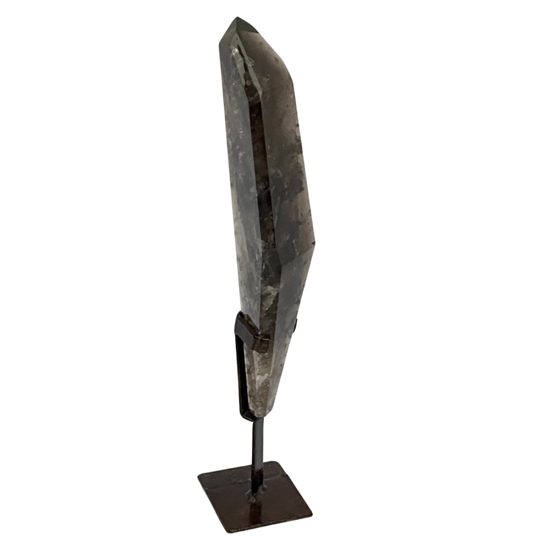 Smoky Quartz Crystal Long Point on Custom Stand