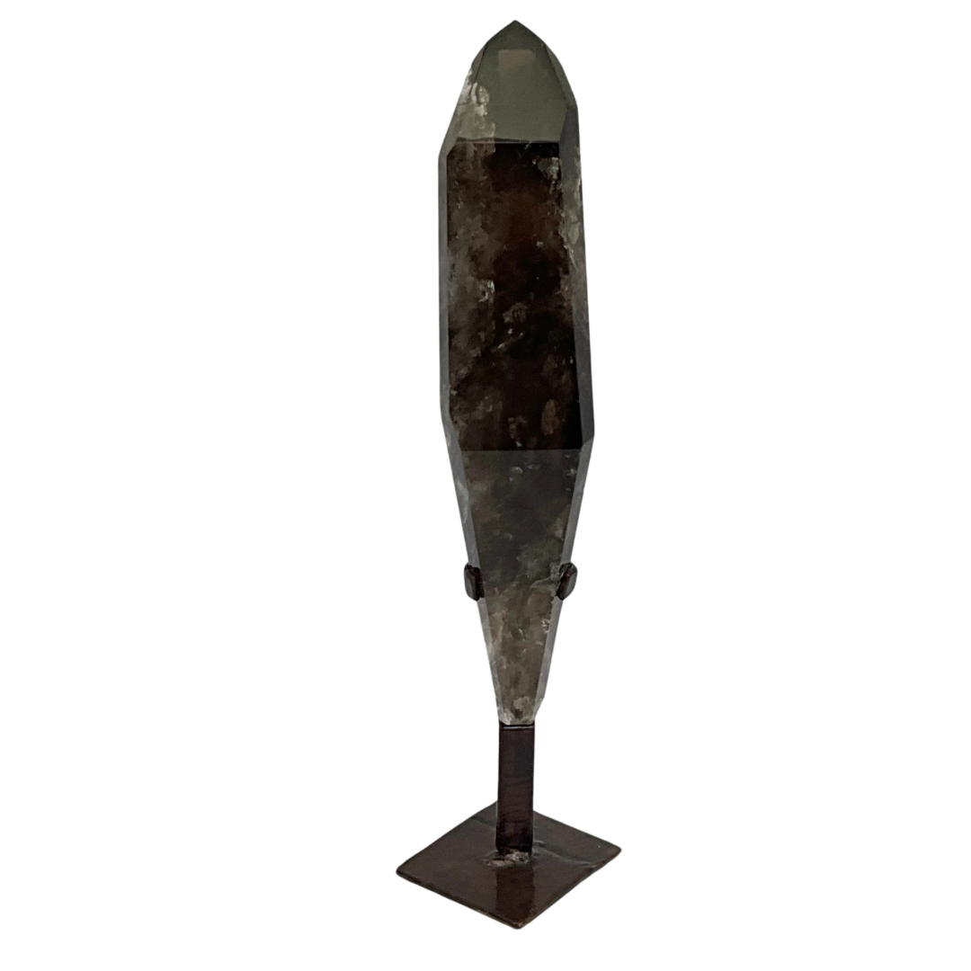 Smoky Quartz Crystal Long Point on Custom Stand