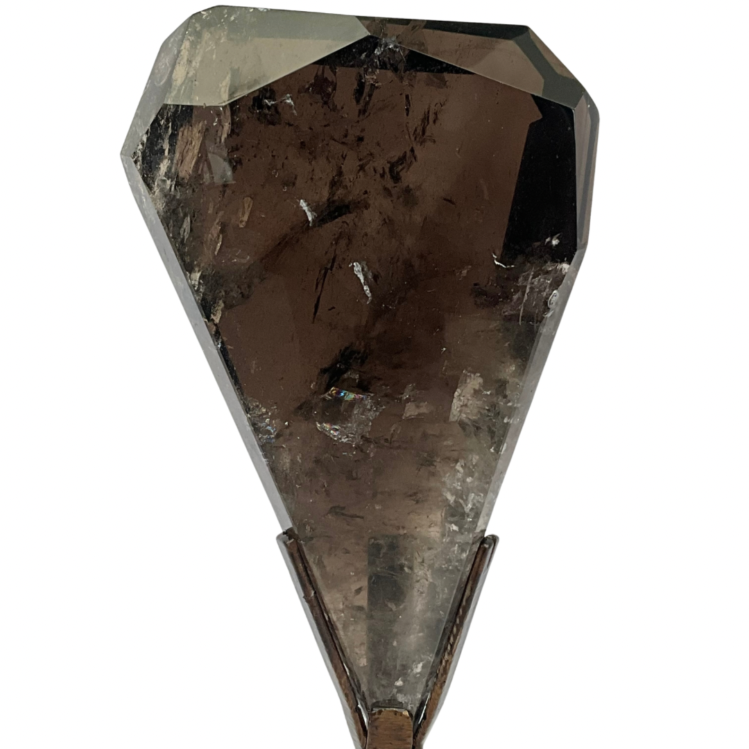 Faceted Deep Smoky Quartz Crystal on Stand