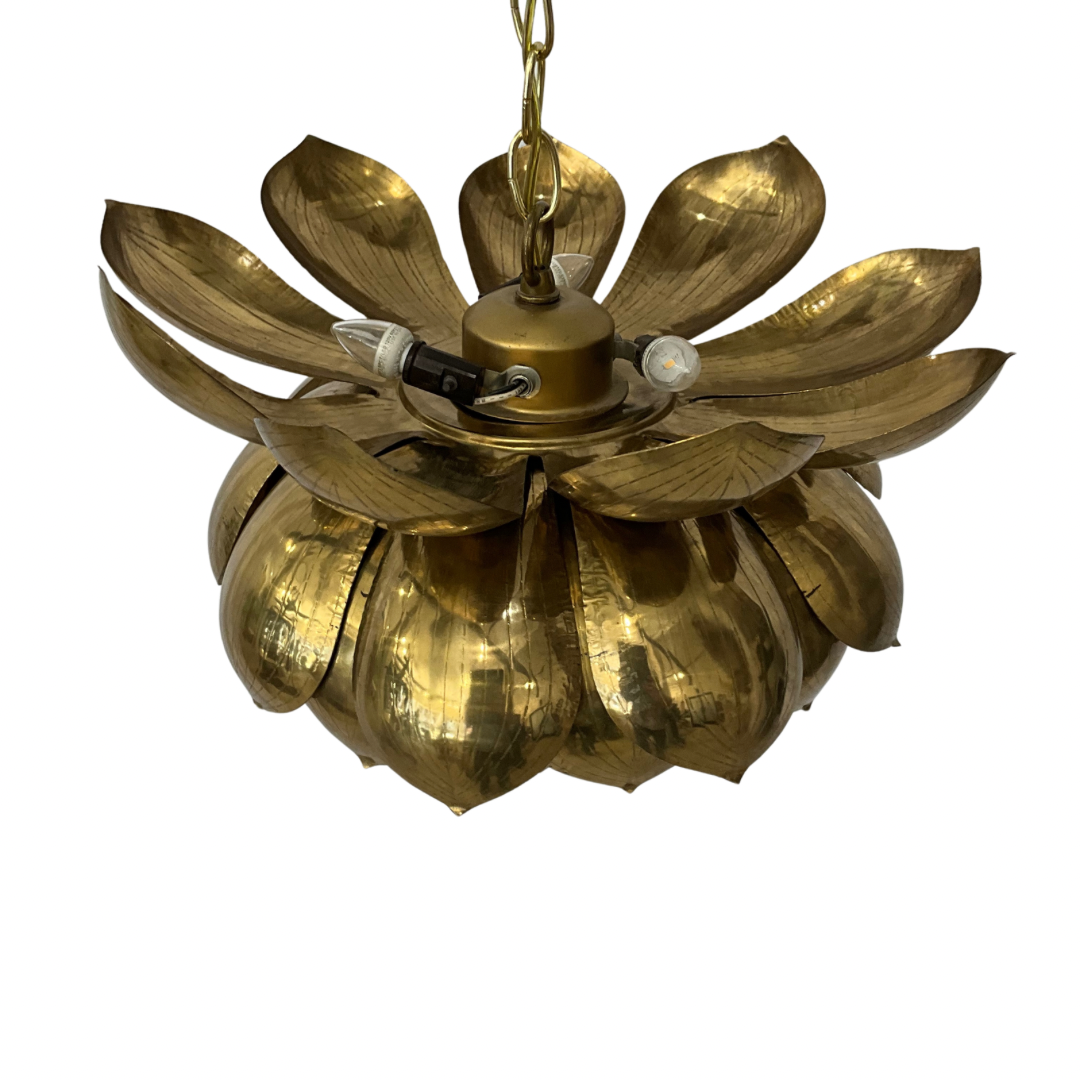 Feldman Large Vintage Brass Lotus Hanging Lamp