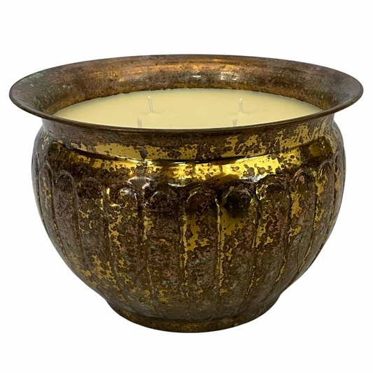 Large Patinated Brass Gardenia Candle