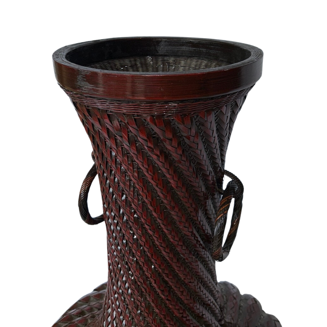 Glazed Red Rattan Floor Vase