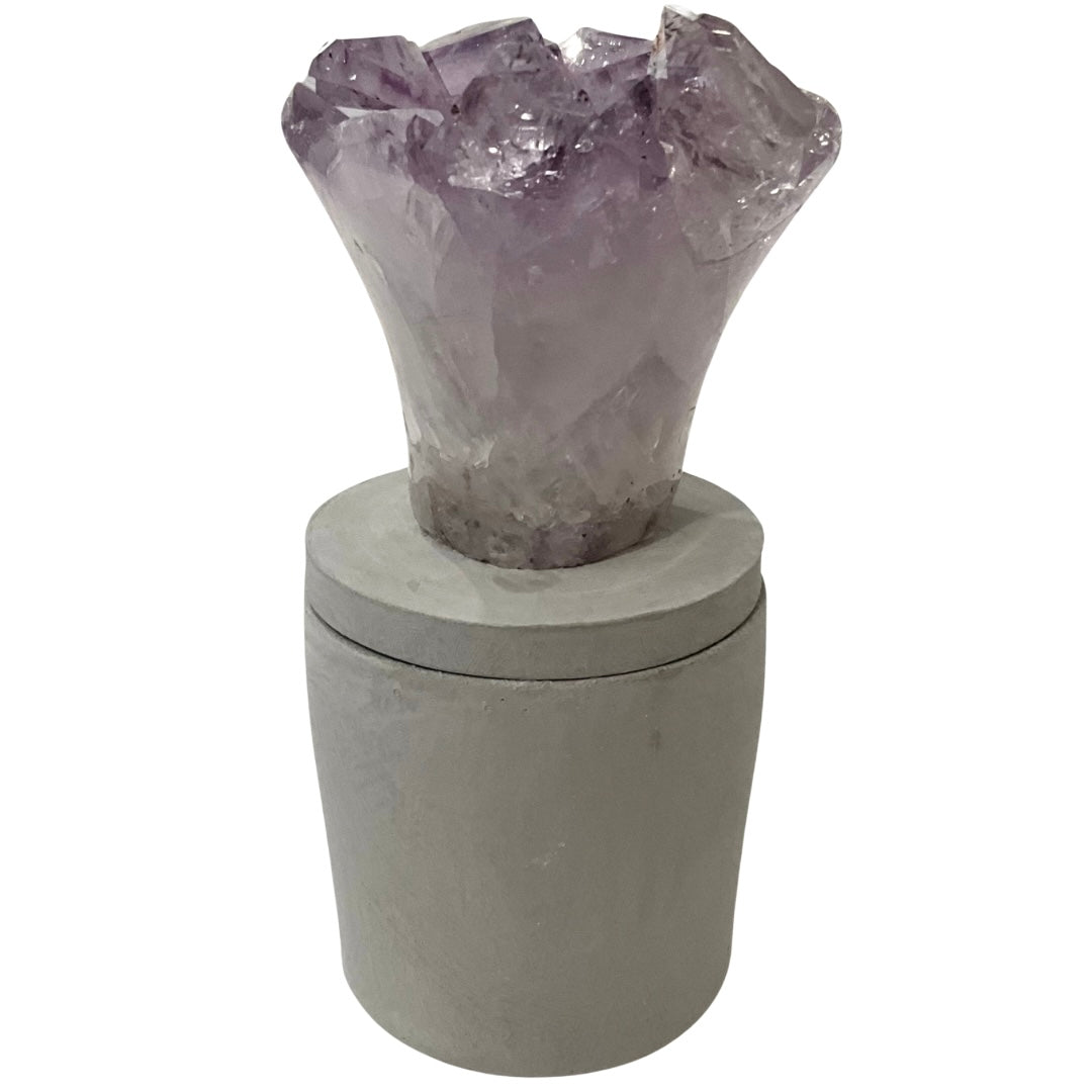 Amethyst "Flower" Cluster Crystal w/Clear Accents Lid Gardenia Candle