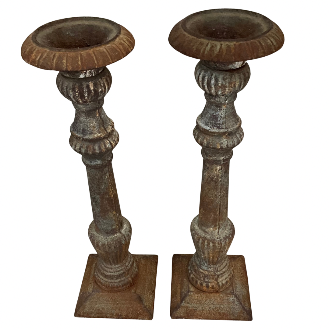 Vintage Set of 2 Cast Iron Candle Holders