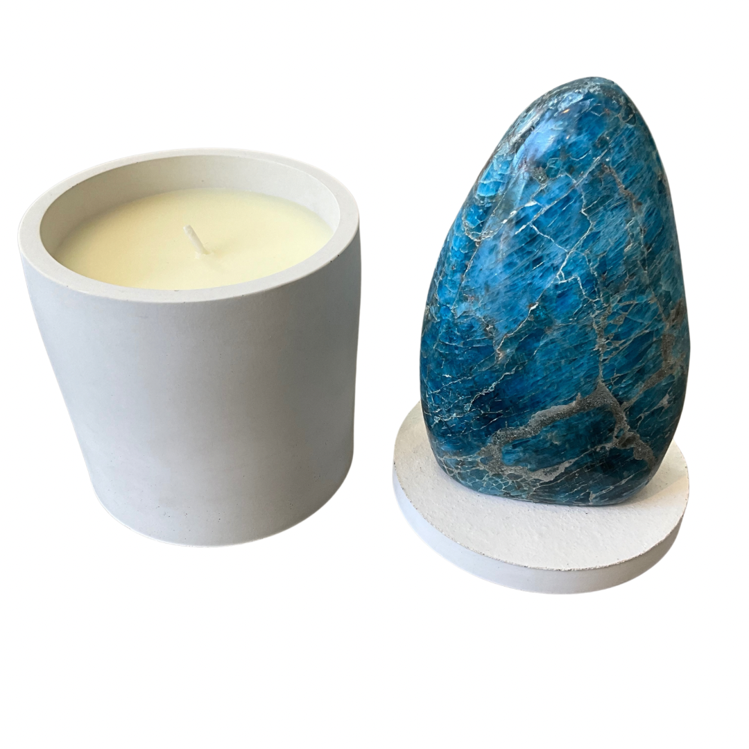 Blue Apatite Crystal Lid Hand Poured Gardenia Candle