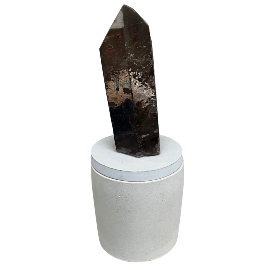 Abstract Smoky Quartz Crystal Lid Gardenia Candle