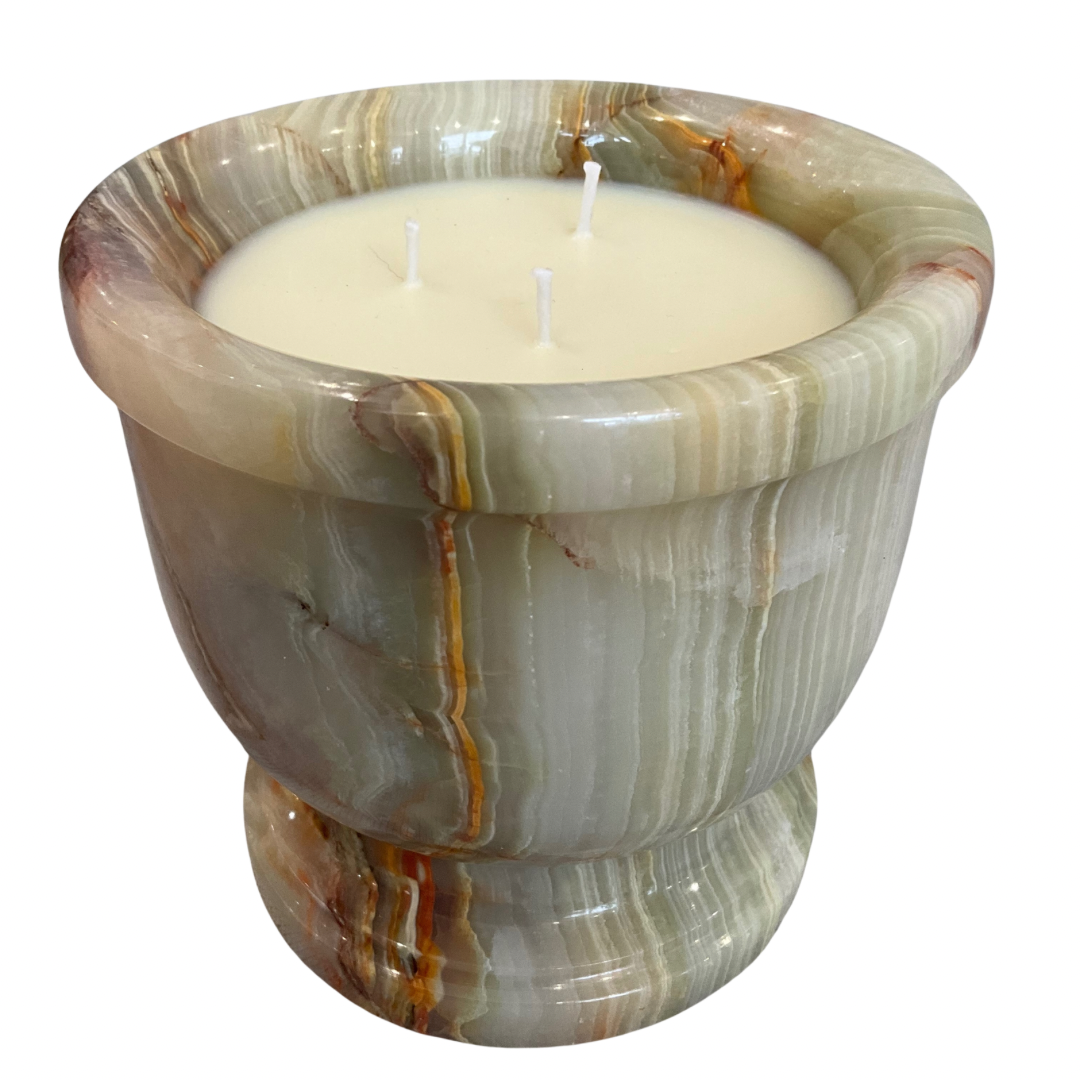 Large Green & Red Onyx Marble Gardenia Candle