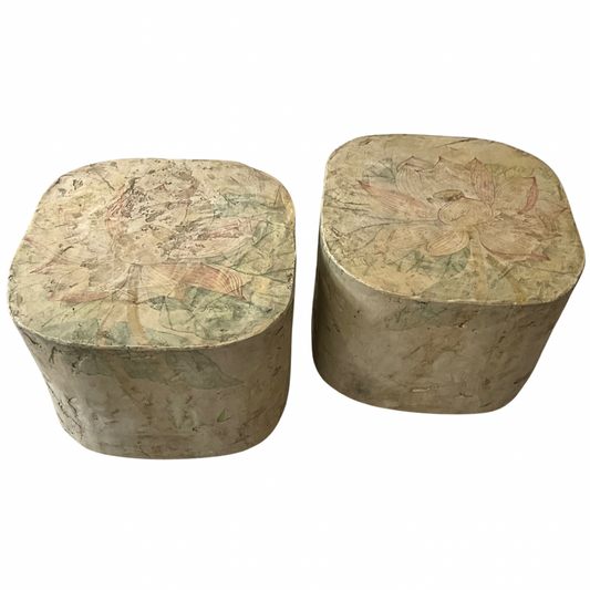 Pair of Floral Accent Side Tables with Brass Base