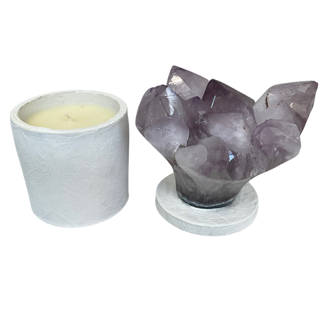 Amethyst "Flower" Cluster Crystal Lid Gardenia Candle