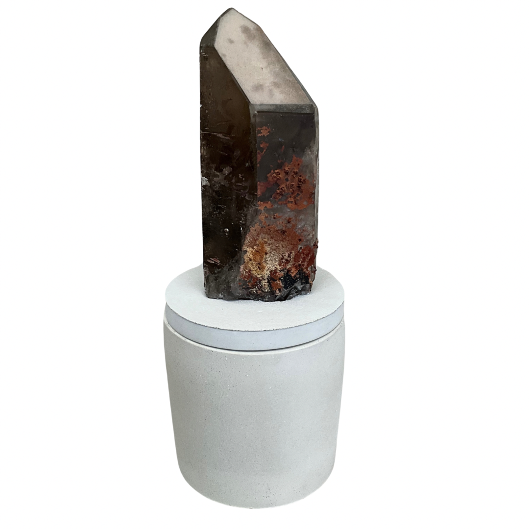 Abstract Smoky Quartz Crystal Lid Gardenia Candle