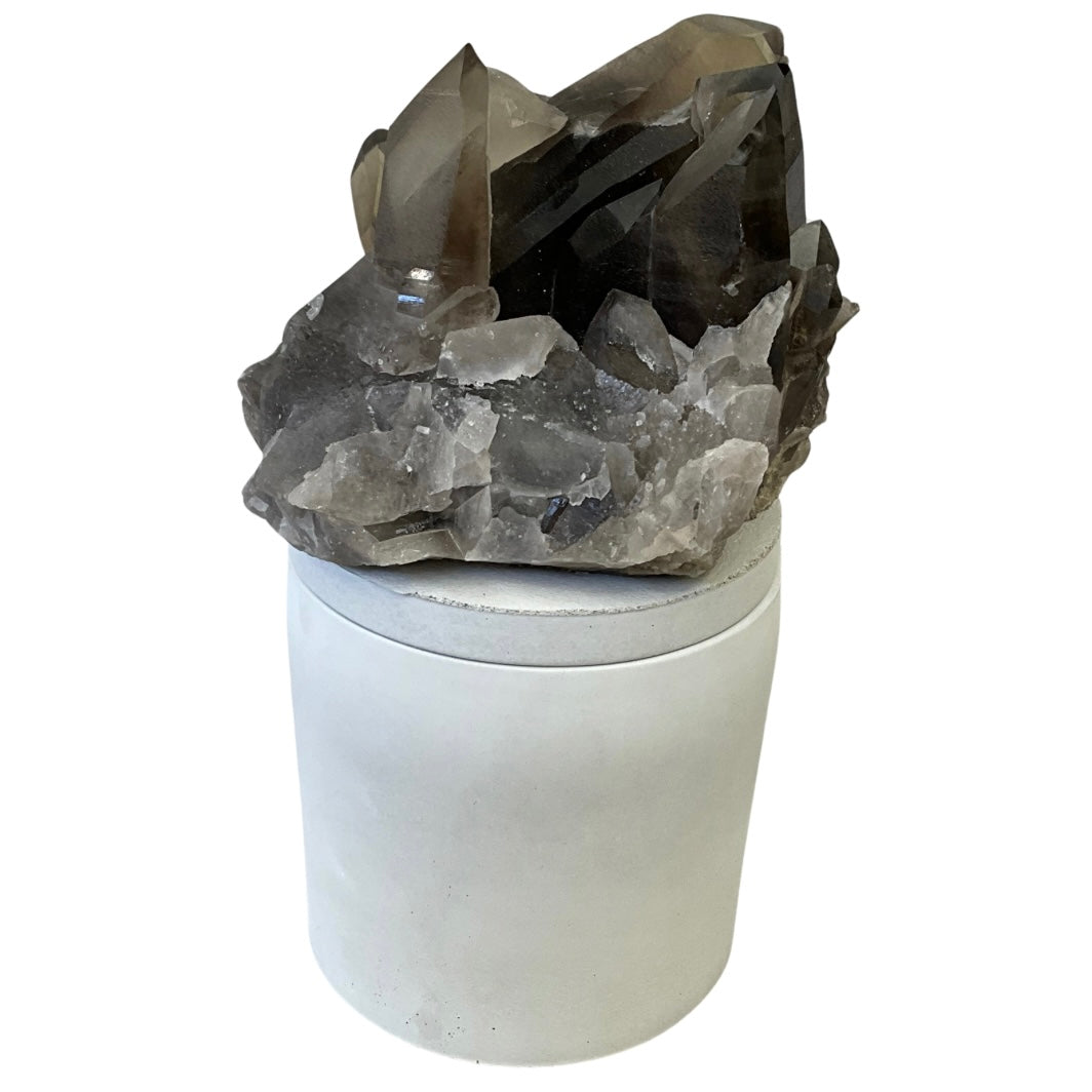 Smoky Quartz Crystal Cluster Lid Gardenia Candle